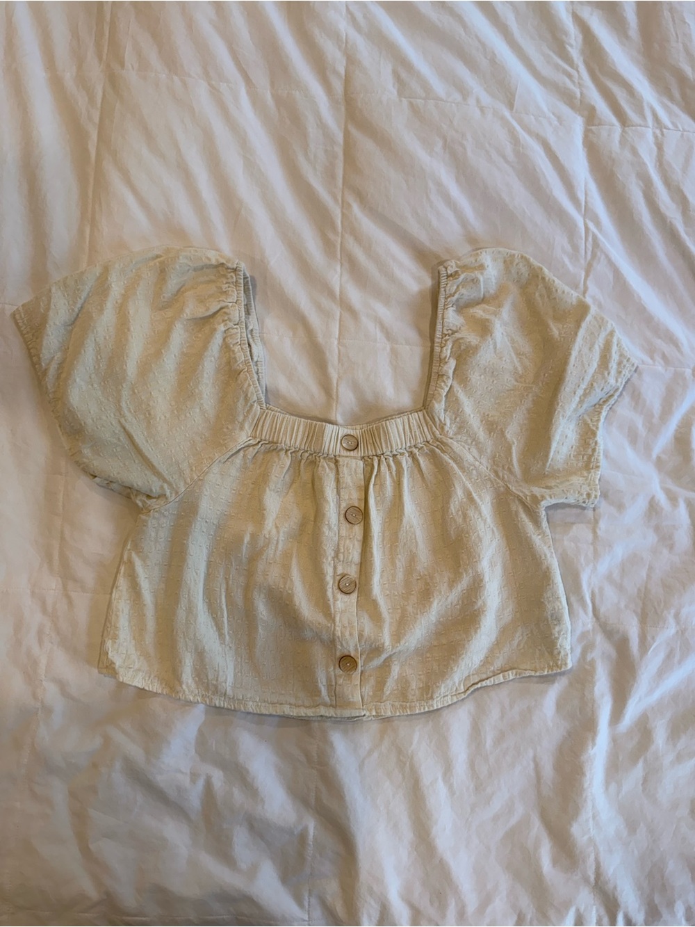 Rylee + Cru Cream Textured Button Crop Top